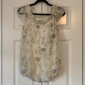 Made in‎ Italy 100% Silk blouson top. Pastel rococo cinch bow collar sleeveless.